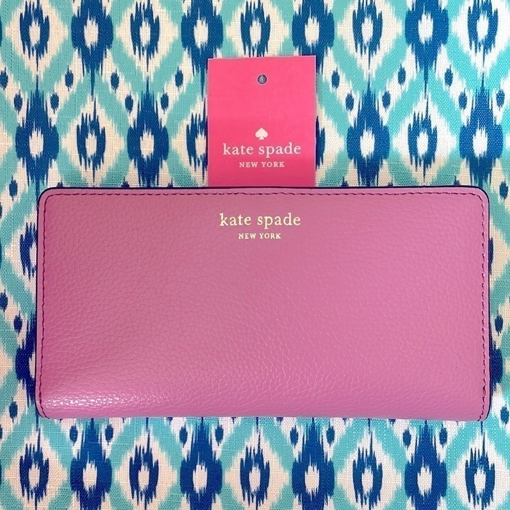Brand New Kate Spade Genuine Leather Pink Maeve Large Slim Bifold Wallet